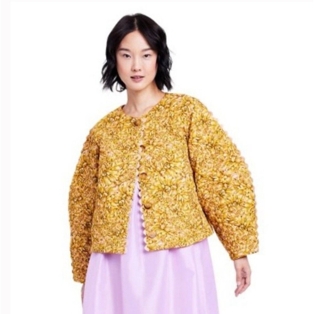 Kika Vargas Target Women Jacket Quilted Yellow Mum Floral Preppy Sz XXS NWT